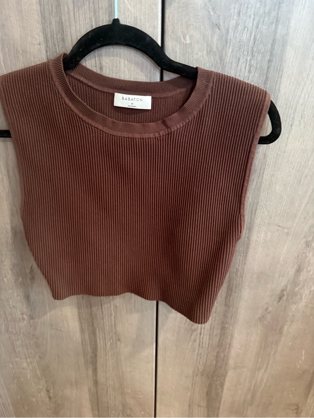 Babaton Brown Ribbed Sleeveless Crop Tank